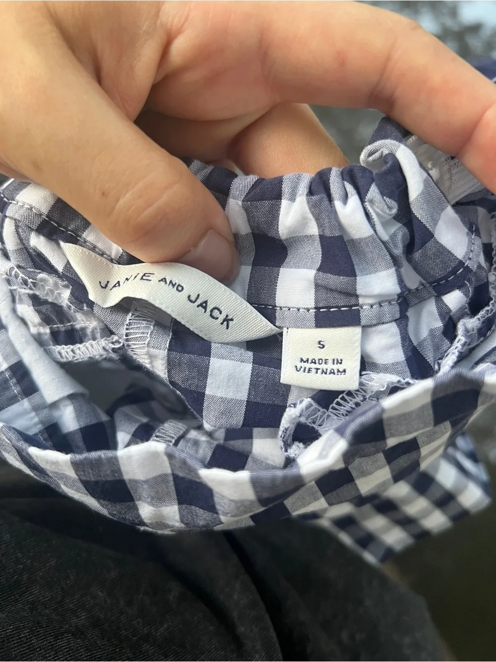 Janie and Jack Girls Size 5 2pc Outfit Set Navy Gingham Top & Shorts Ruffle